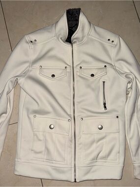 INC International Concepts Jacket Mens Small White Moto Zip Faux Fur Lined